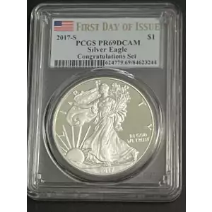 2017-S $1 Silver Eagle Congratulations Set First Day of Issue, DCAM
