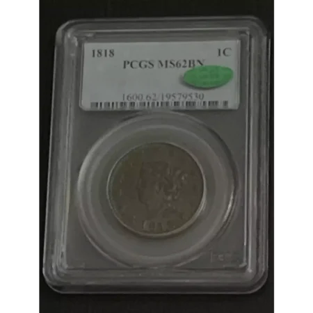 1818 Large Cents Coronet Head PCGS MS-62 BN CAC
