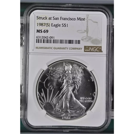 1987-S Bullion Silver Eagles NGC MS-69 (S) Struck at SF Mint